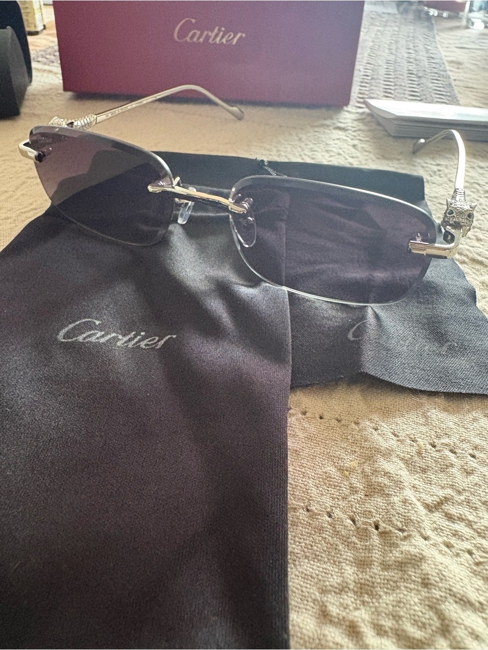 Cartier Panthère Rimless Sunglasses Silver Grey Luxury Eyewear